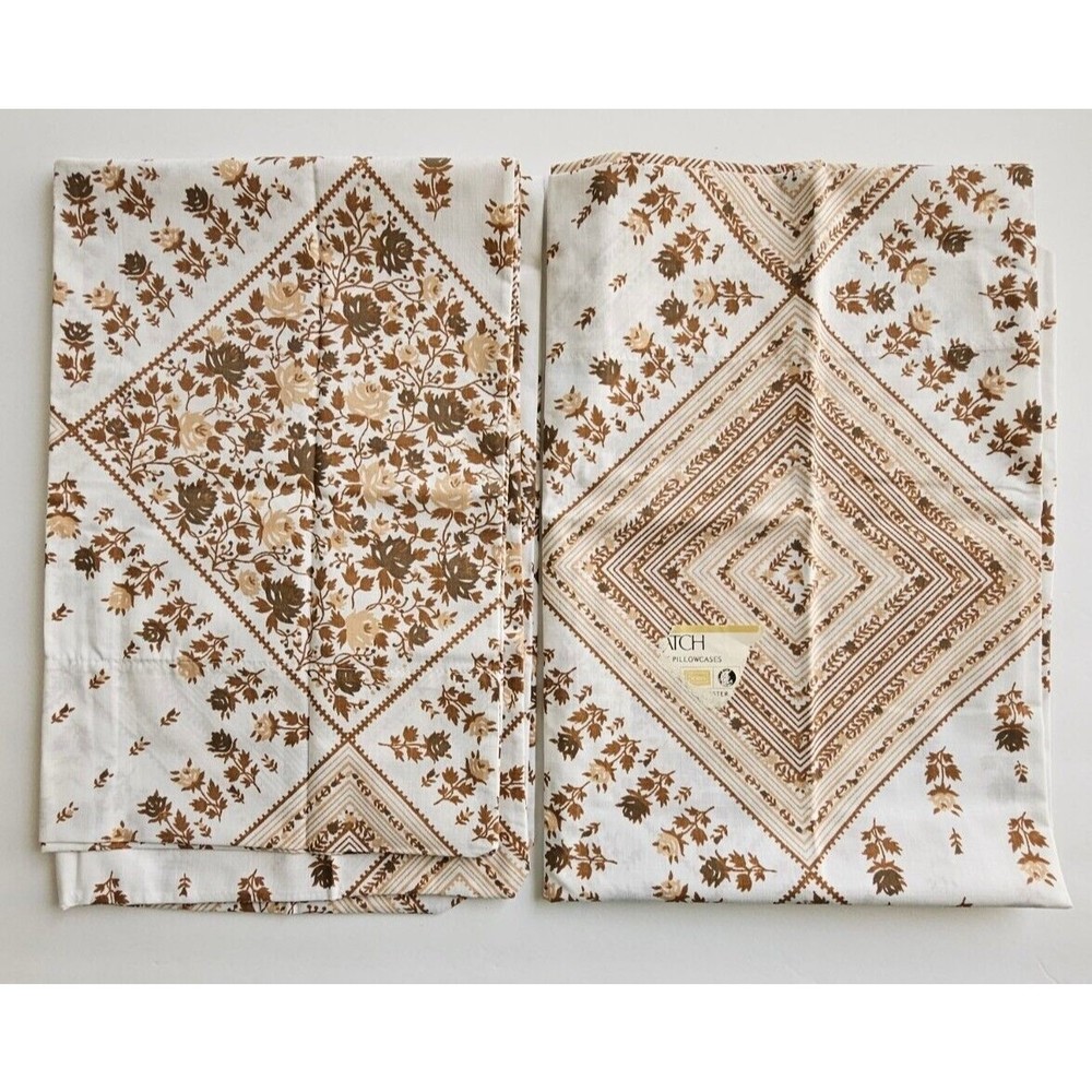 Sears Melody Craft Brown Vintage Pillowcases Boho Bandana Dainty Floral NEW